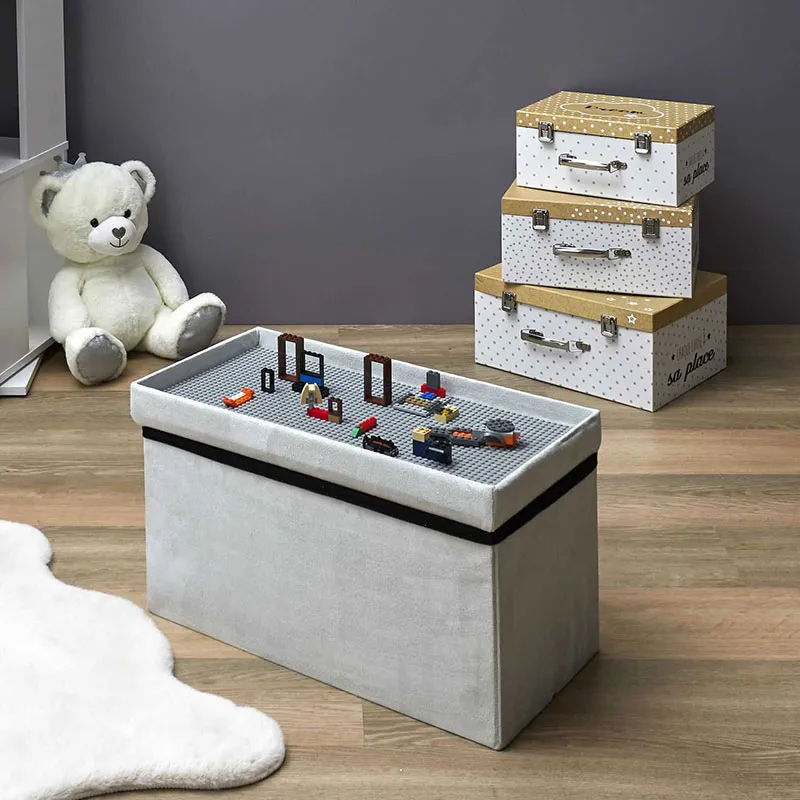 Coffre banc pliable Comp. Brique Gris - 52x27x30cm-0