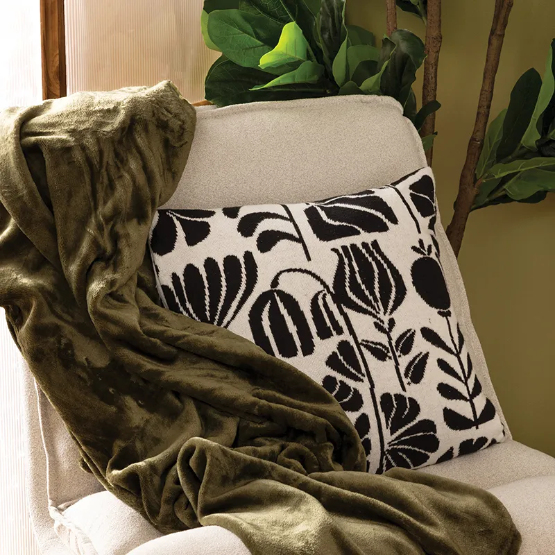 Coussin tricot Twisted Lime Noir/Blanc - 40x40cm-1