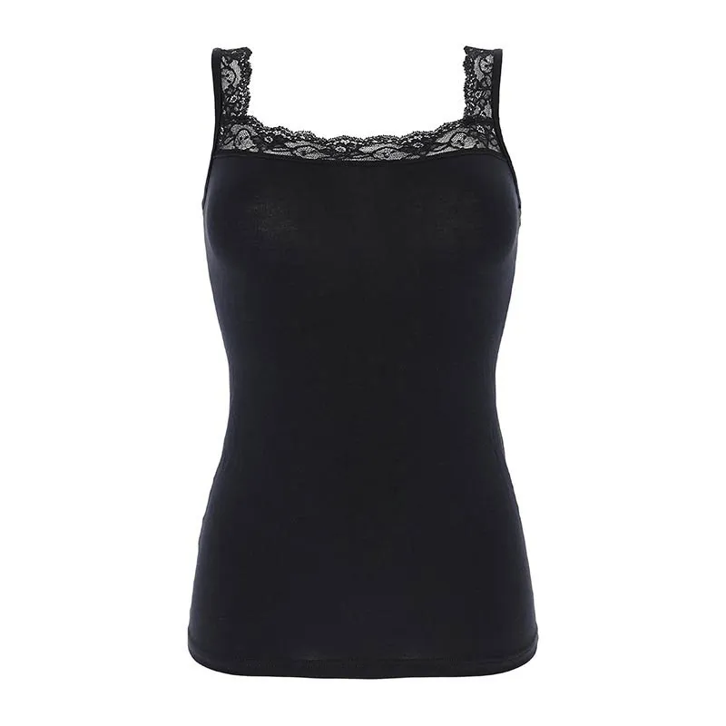 Débardeur Dentelle Coton Biélastique - Noir-0