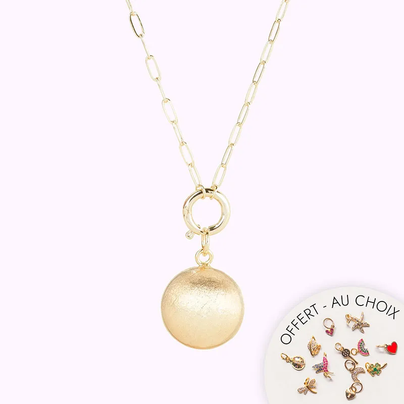 Bola Brossé & Chaîne Maillon + Charm OFFERT - Plaqué Or-0
