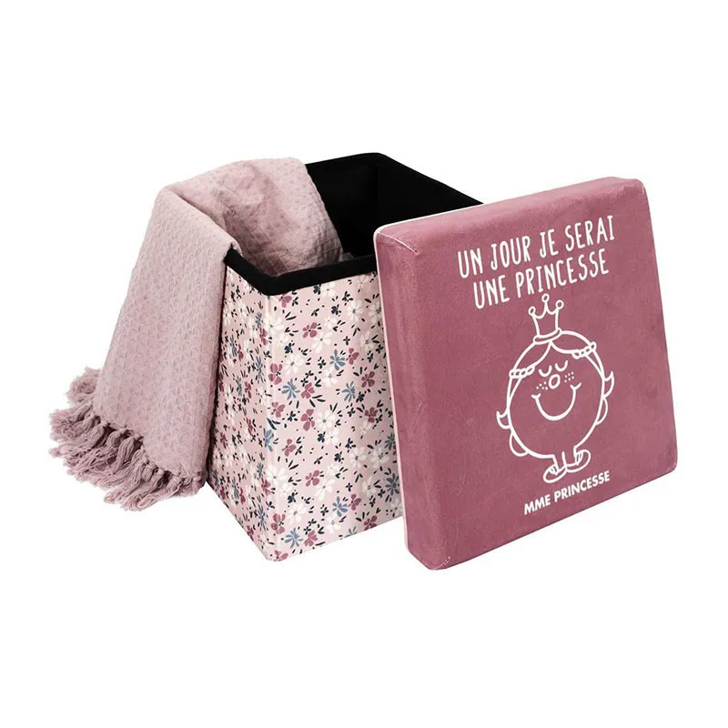 Coffre pouf pliable Madame Princesse Rose - 30x30cm-4
