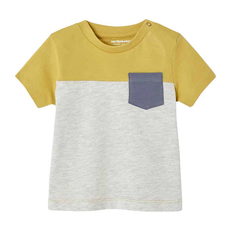 T-shirt MC coton BIO colorblock - Jaune-0