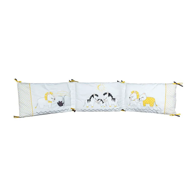 Tour de lit Peluche & pompon Bleu/Jaune - 180x40cm-0