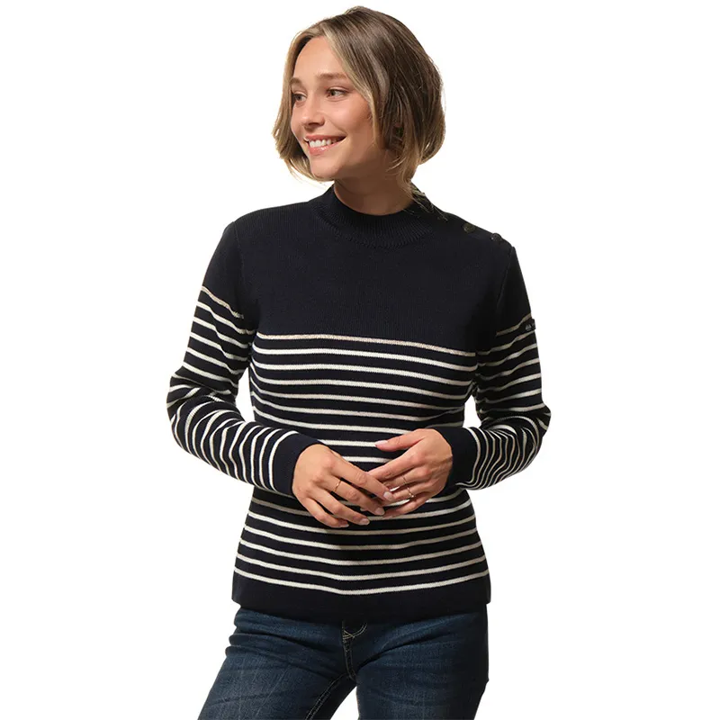 Pull marinière col cheminée Hilarias Femme - Marine/Écru-0