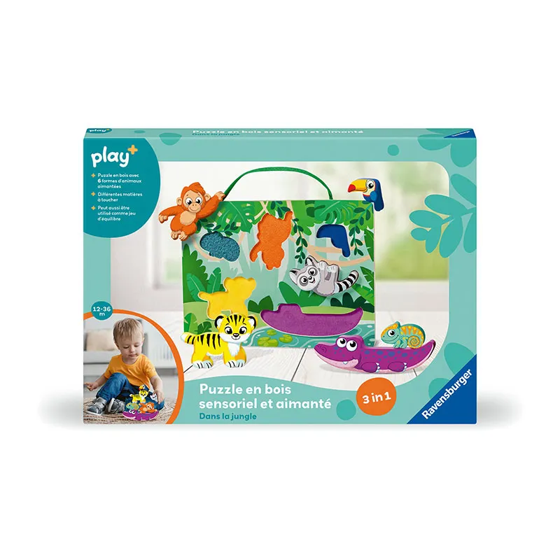 Puzzle en bois sensoriel & aimanté Jungle Play + - 12m+-1