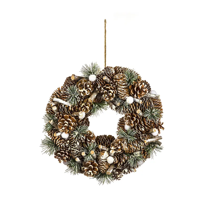 Couronne Pommes de pin & branches pailletées - ø34x7cm-0