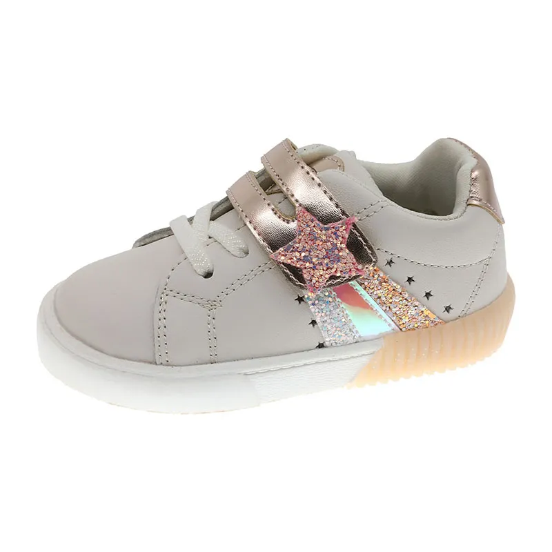 Baskets à lacets/scratch Bébé Fille Étoiles - Beige-0