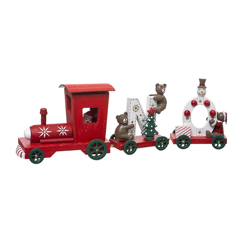 Train en bois Noël Rouge - 44,5x5,5x9cm-1