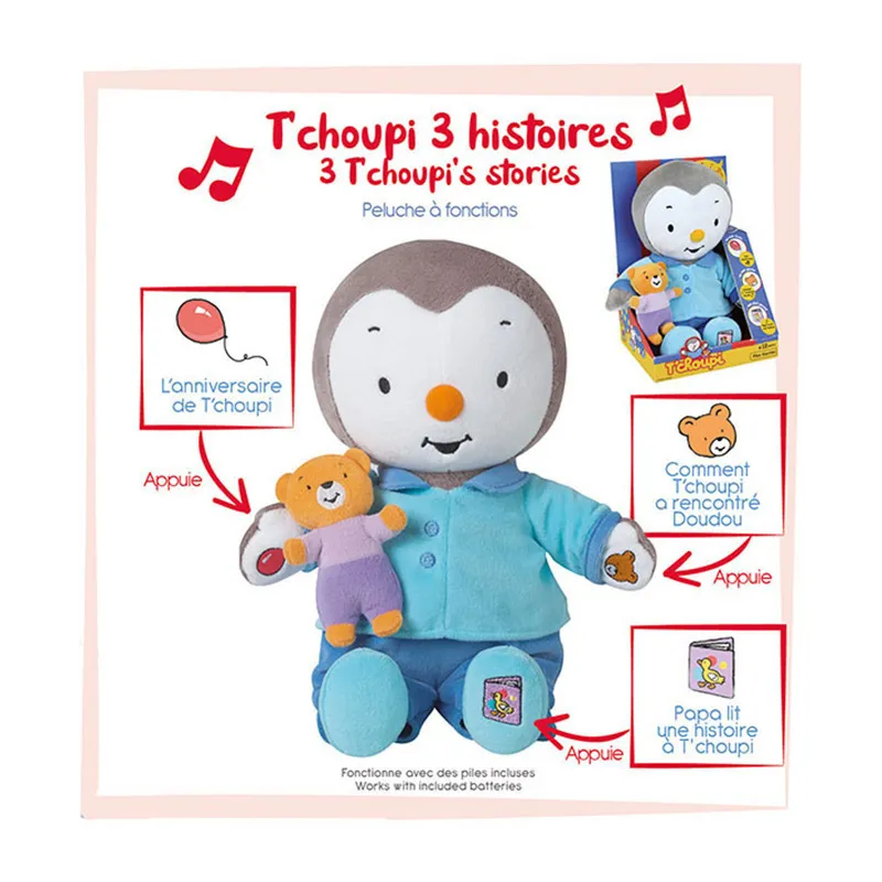 Peluche 30cm Raconte 3 histoires T'Choupi - 12m+-2