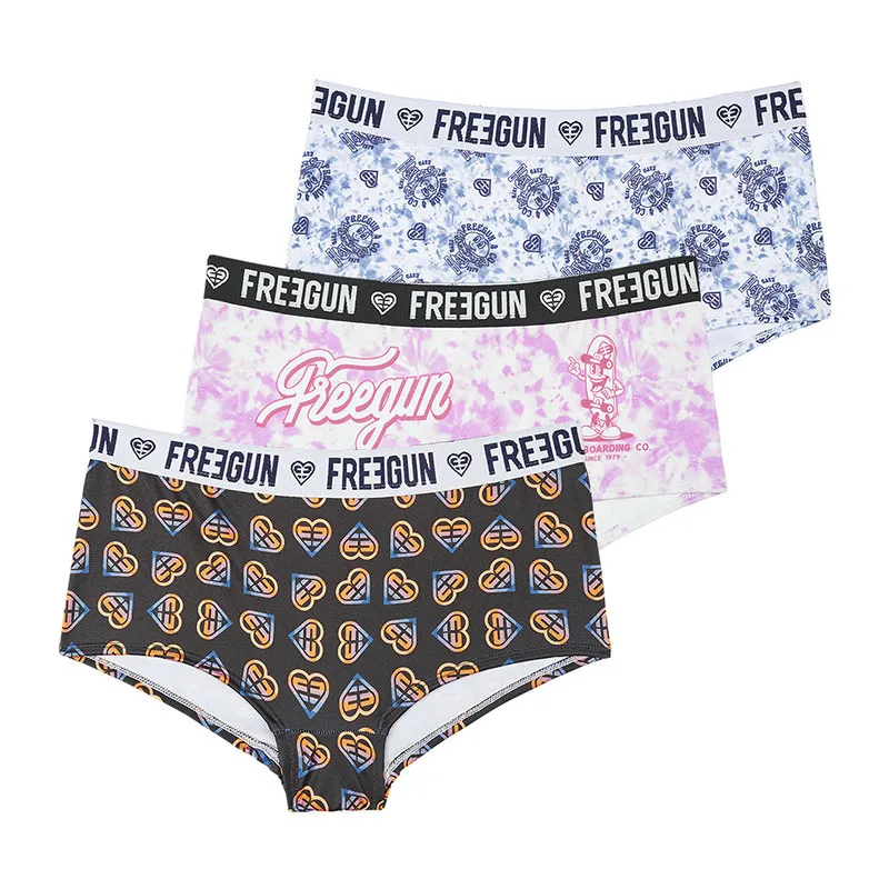 3 Boxers Fille Miss Freegun - Rose/Noir/Blanc-0
