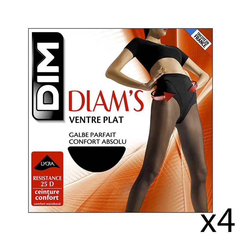 4 paires de Collants Diam's Ventre plat 25D Dim - Noir-0