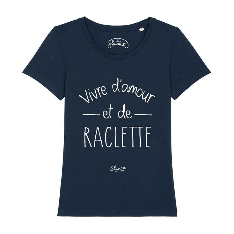 T-shirt Femme Vivre d'amour et de raclette BIO - Marine-0