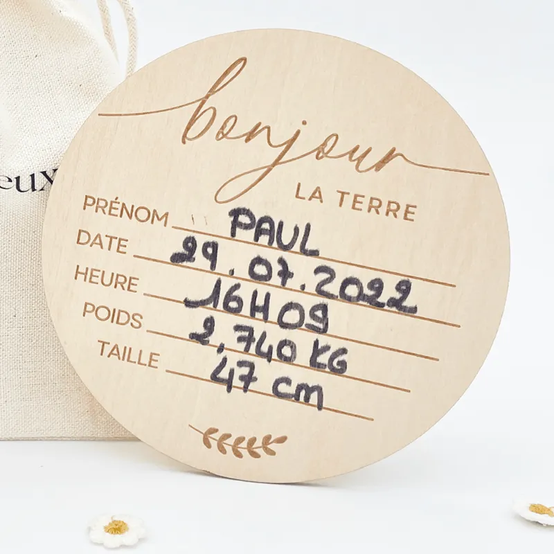Disque de naissance à remplir Bois Bonjour La Terre - ø12cm-0