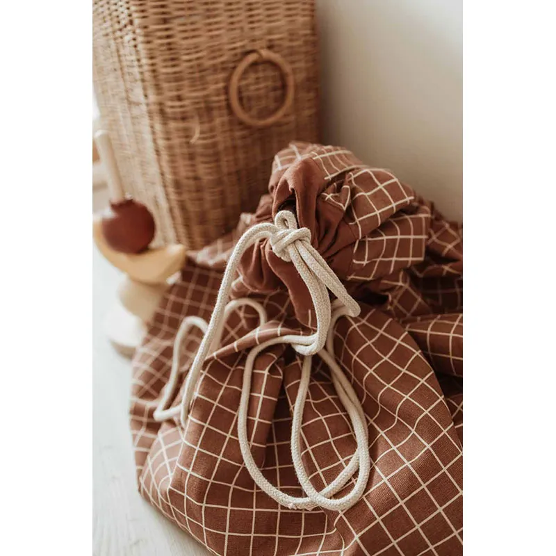 Sac à jouets 2en1 Grilles Marron - ø140cm-8