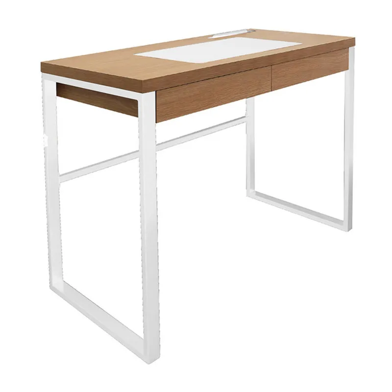 Bureau Bois/Métal Naturel/Blanc - 100x74cm-0