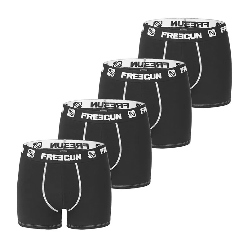 4 Boxers Homme Freegun - Noir/Blanc-0