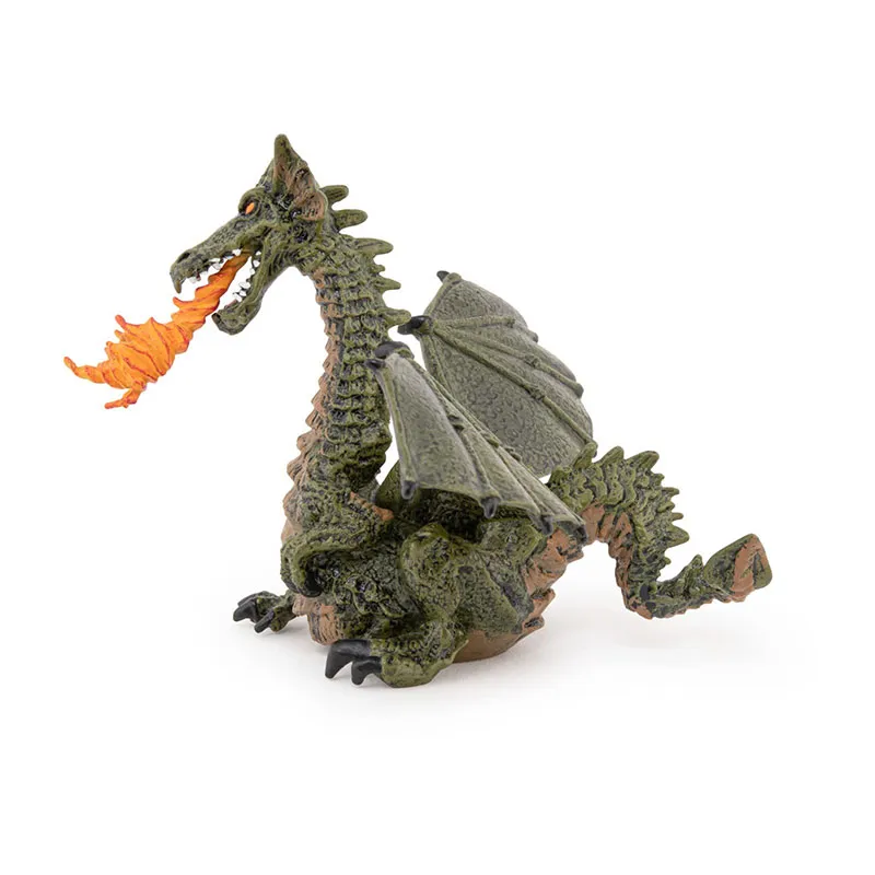 Dragon ailé vert avec flamme - 9x14x15cm-4