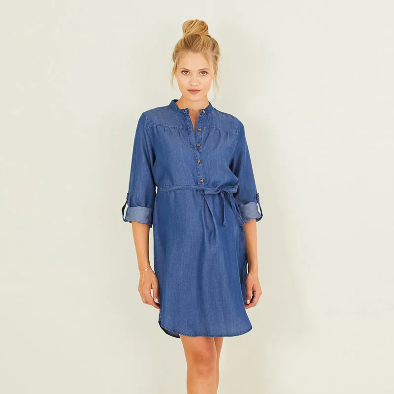 Robe de grossesse en jeans - Bleu-0