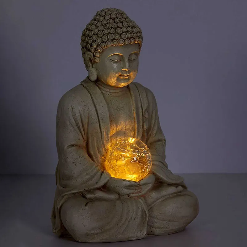 Lampe solaire Bouddha Beige - 15,5x7,1x15,5cm-2