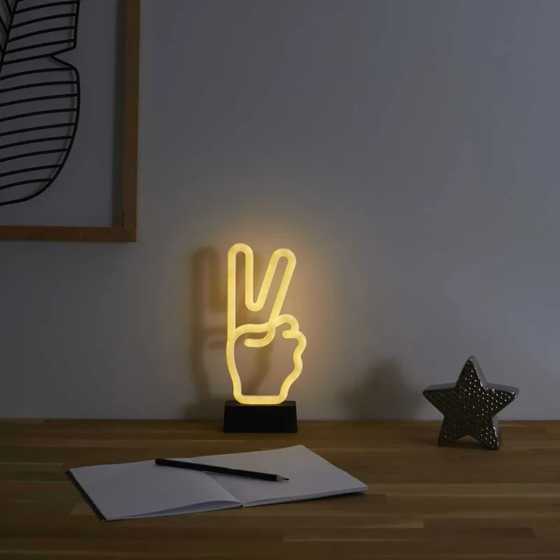 Lampe LED effet Néon Peaces à piles - 15x21x3cm-1
