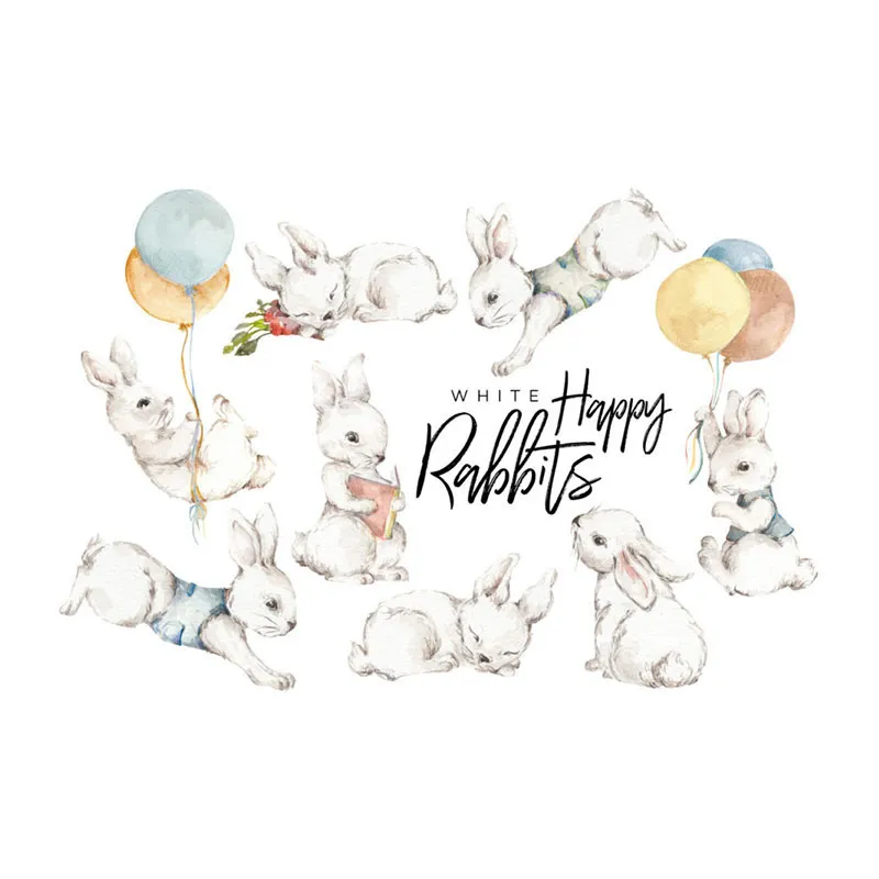 Stickers Lapin Blanc Wonderland - 105x75cm-0