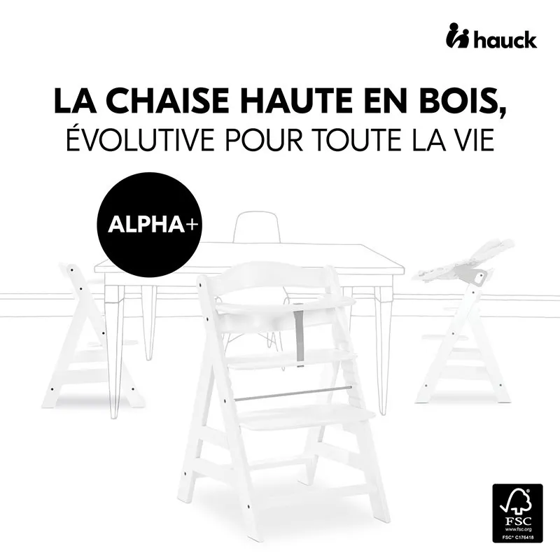 Chaise-haute Alpha+ avec tablette Blanc + Transat Alpha Bouncer 2en1 Lapin Beige - 0m+-6