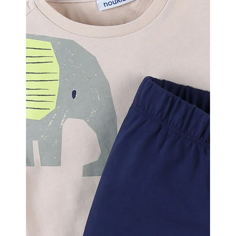 Pyjama MC 2pcs. Éléphant - Beige/Marine-2