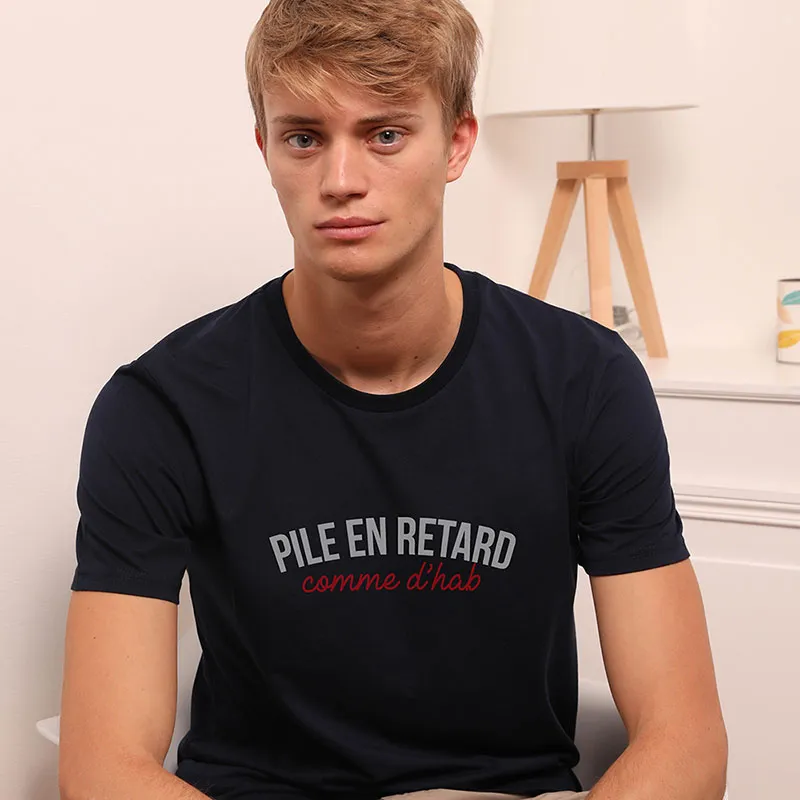 T-shirt Homme BIO Pile en retard - Navy-0
