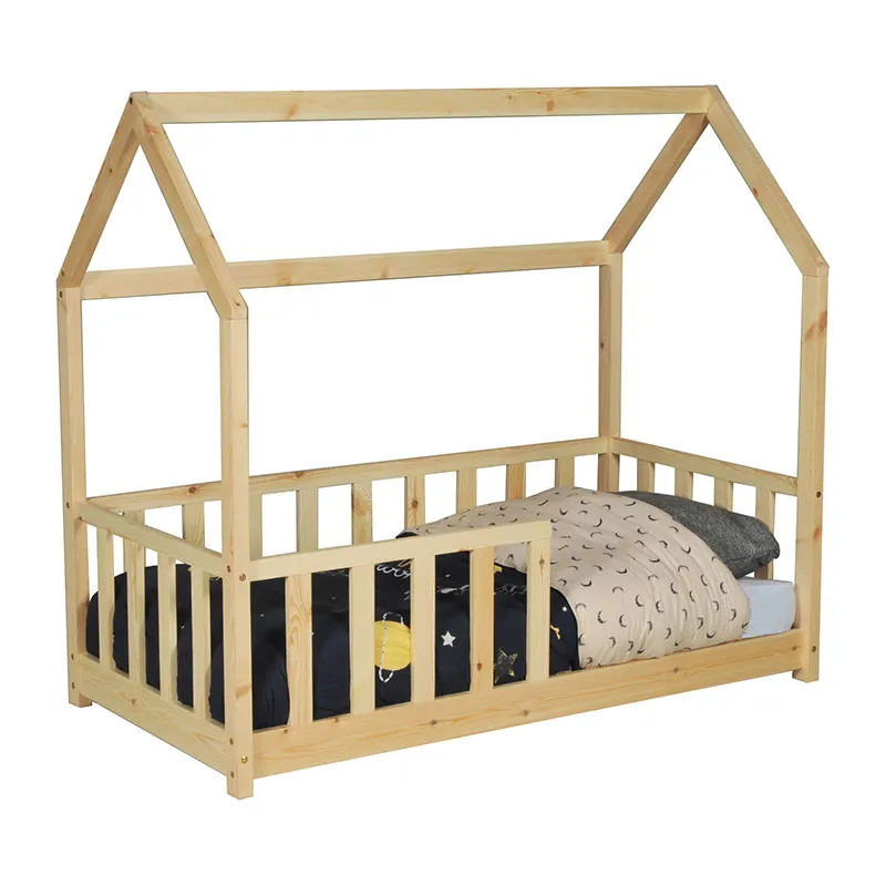 Lit cabane Kiwi avec barrière + Sommier Naturel Bébé-3