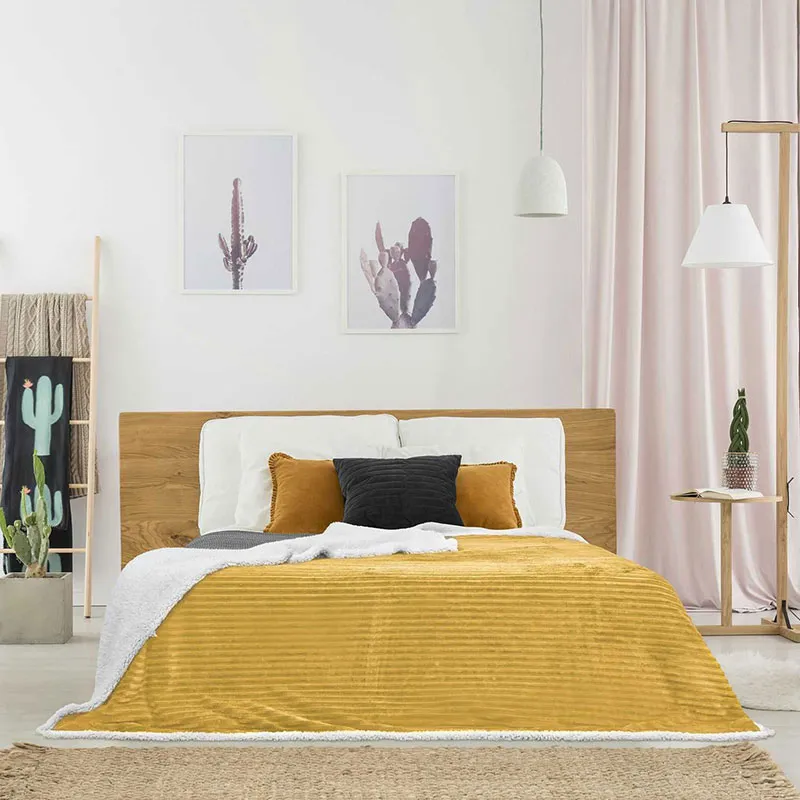 Plaid Flanelle côtelé sherpa Jaune - 180x220cm-8