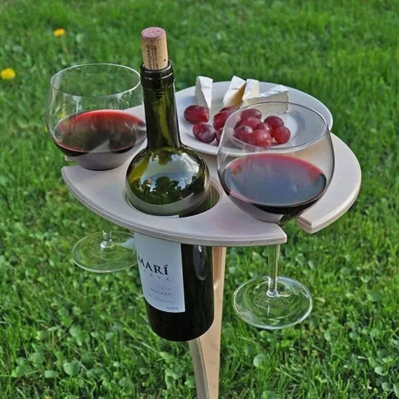 Porte bouteille & Verre portable pliable Bois - 20x31cm-0