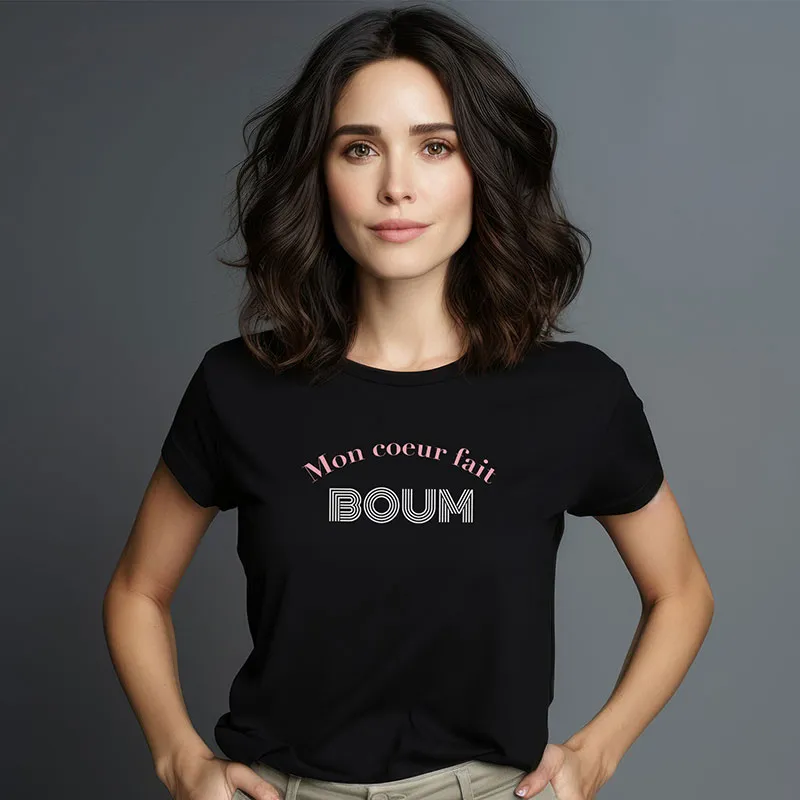 T-shirt Femme Bio Mon cœur fait boum - Noir-0
