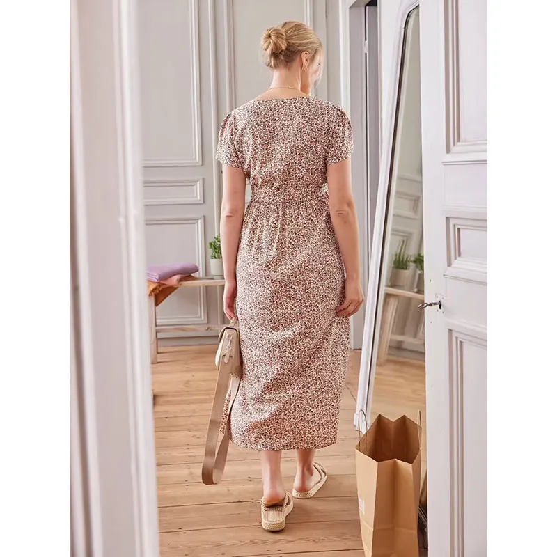 Robe longue de grossesse ceinturee - Ecru-6