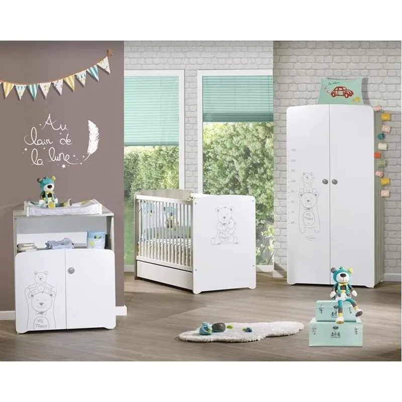 Armoire 2 portes Teddy Bois Blanc - 175x85x56cm-3