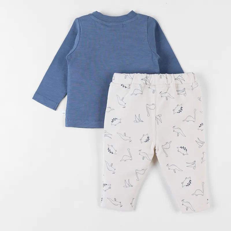 T-shirt ML + Pantalon Funny Dino - Beige/Bleu-1