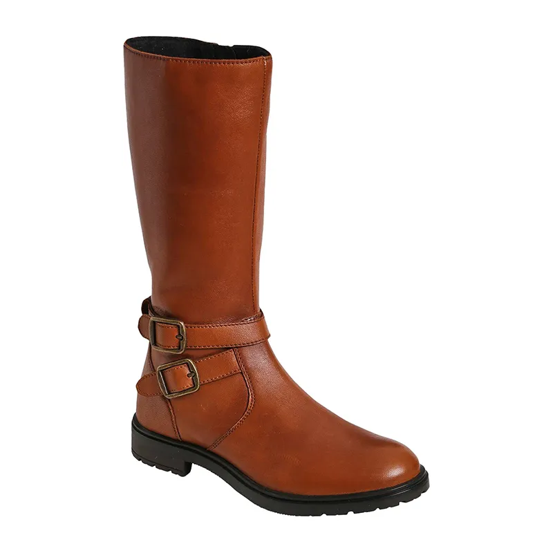Bottes Cuir Cavalière brides - Camel-0