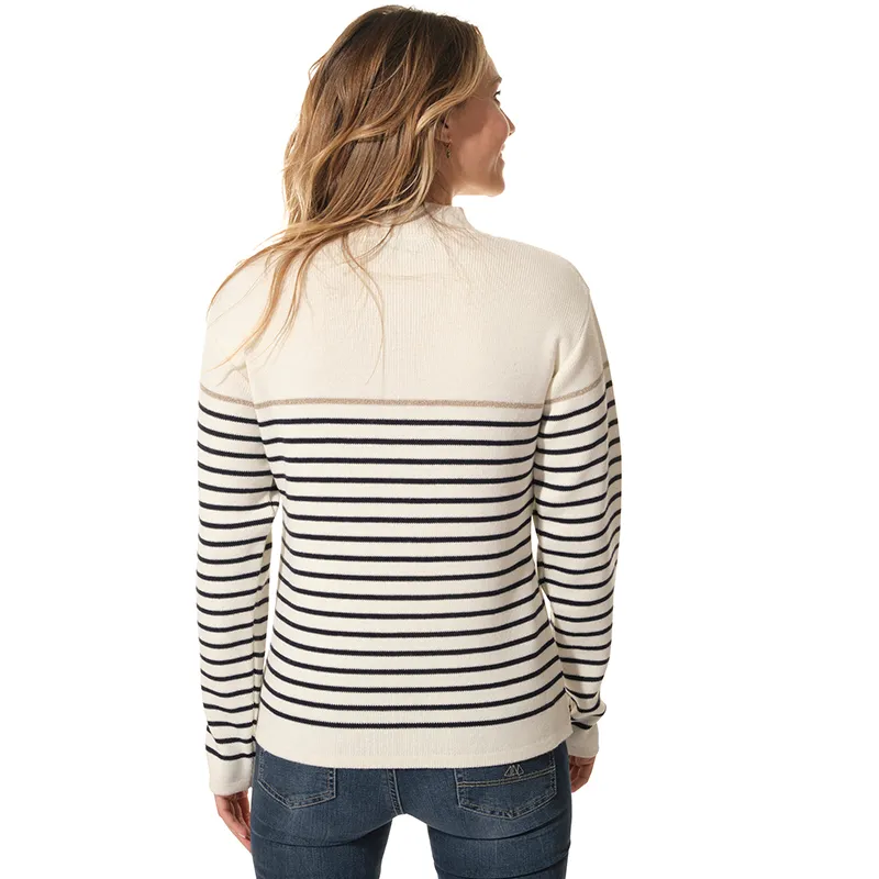 Pull Col cheminée boutons à l'épaule Femme - Ecru/Marine-2