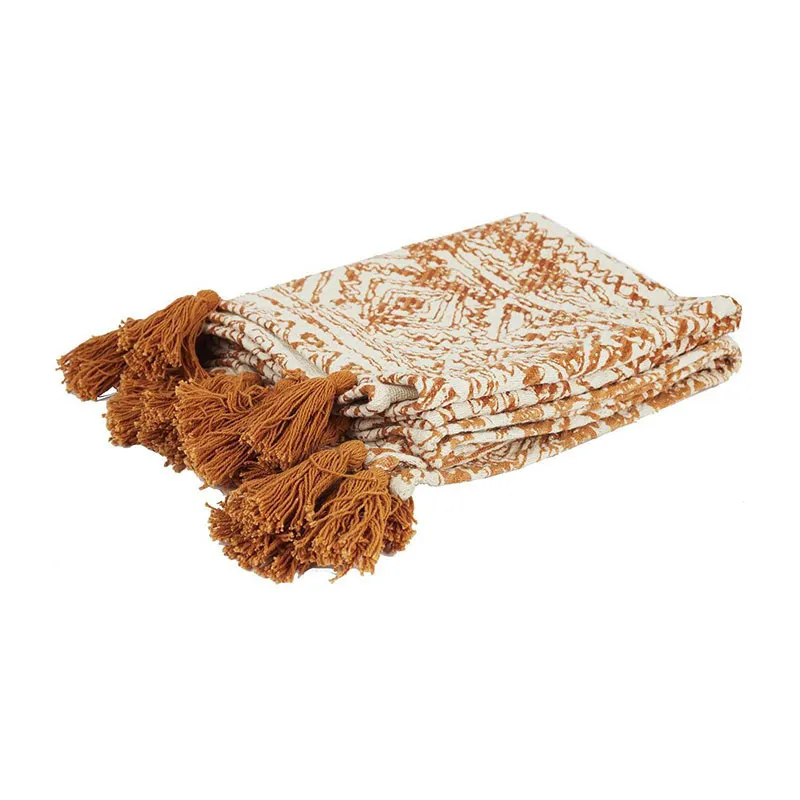 Plaid Coton imprimé Ocre - 120x150cm-2