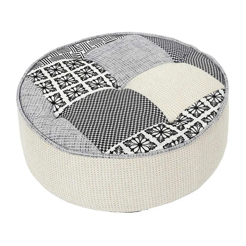 Pouf Rond Patchwork Gris - 50x16cm-0