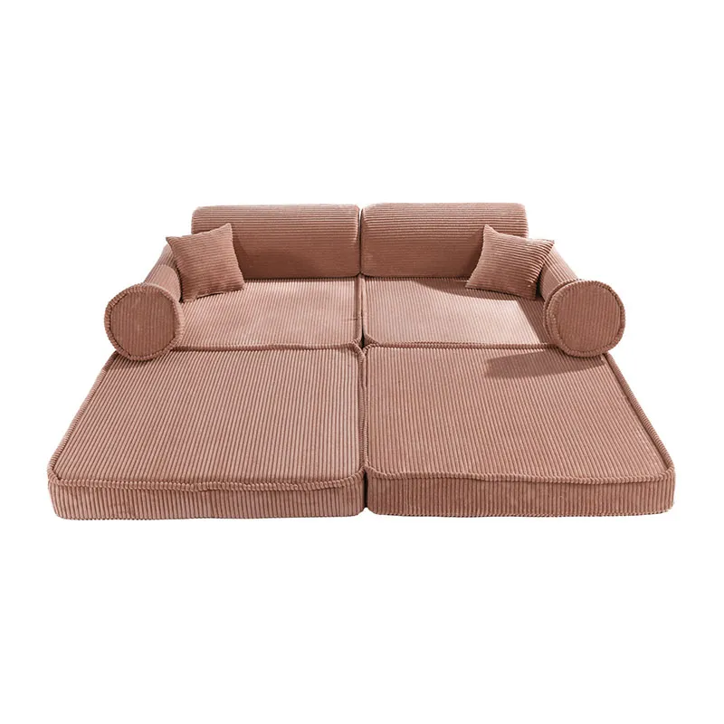 Canapé enfant Aesthetic Premium en velours Rose - 160x80x40cm-5