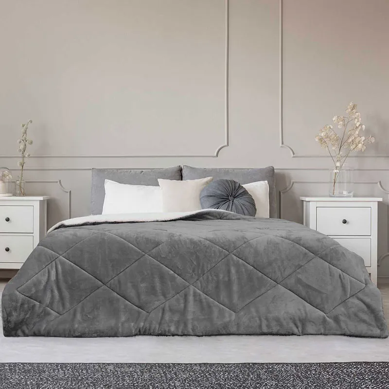 Couvre-lit Sherpa Gris - 220x240cm-2