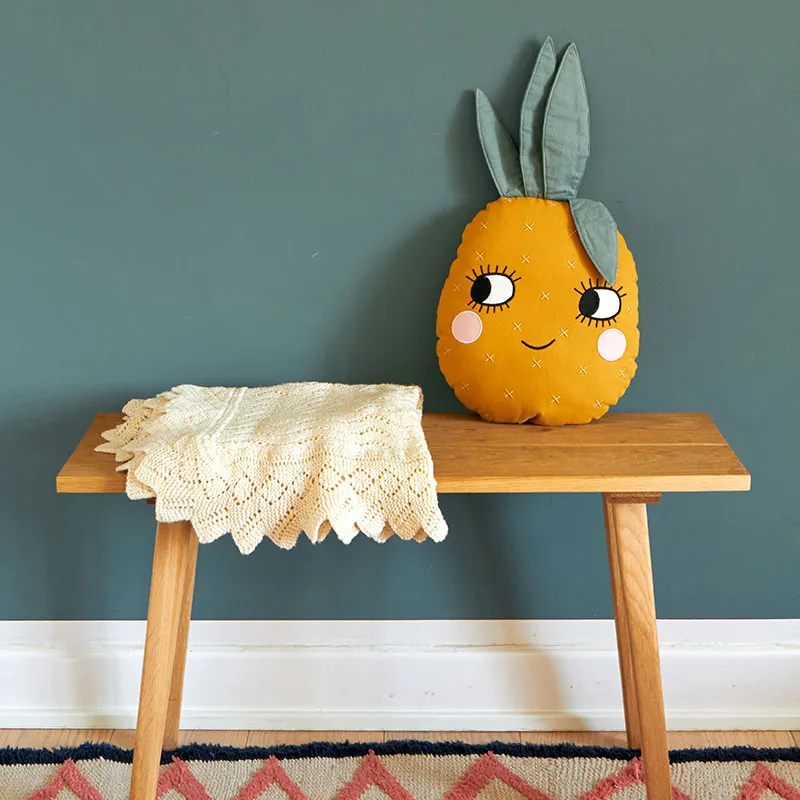 Coussin Coton BIO Ananas Jaune - 56x30cm-2