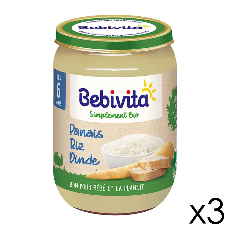 3 Pots Panais Riz Dinde BIO Bebivita - 3x190g-0