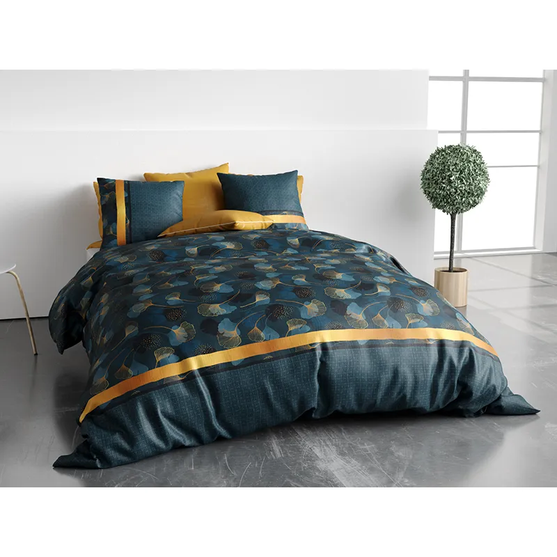 Parure 3pcs Coton Ginko Bleu-4