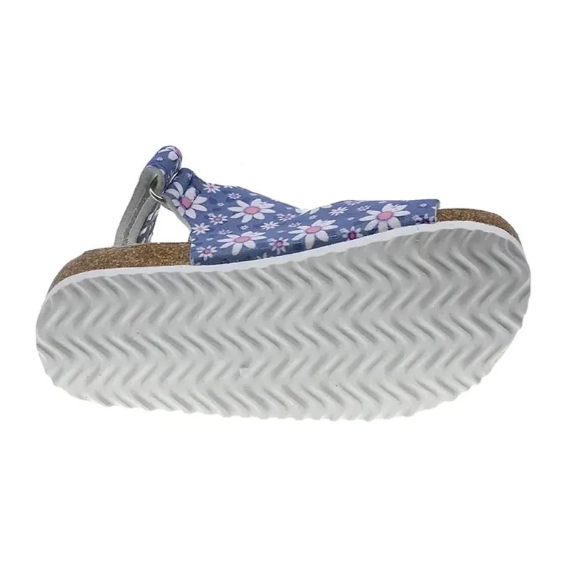 Sandales double bride fleurs - Bleu-1
