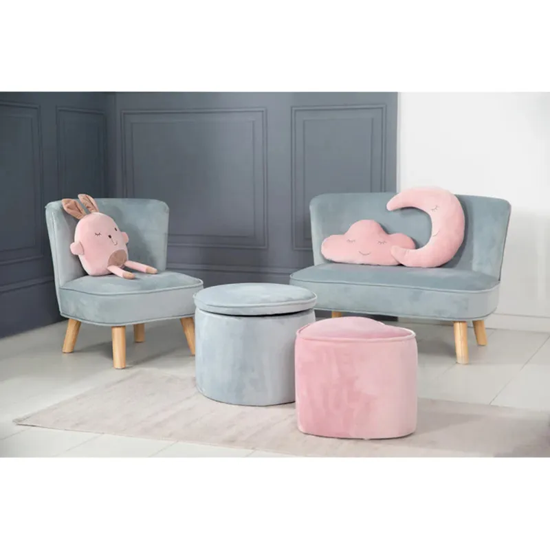 Pouf Coffre Velours Bleu - 27x42x33cm-2