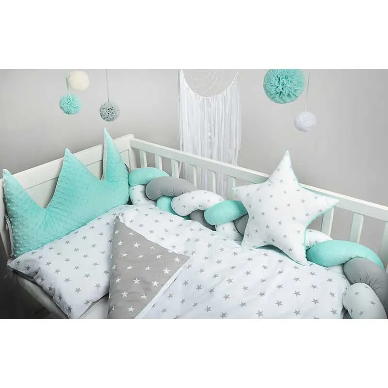Coussin Minky Étoiles Gris/Menthe - 40x40cm-1