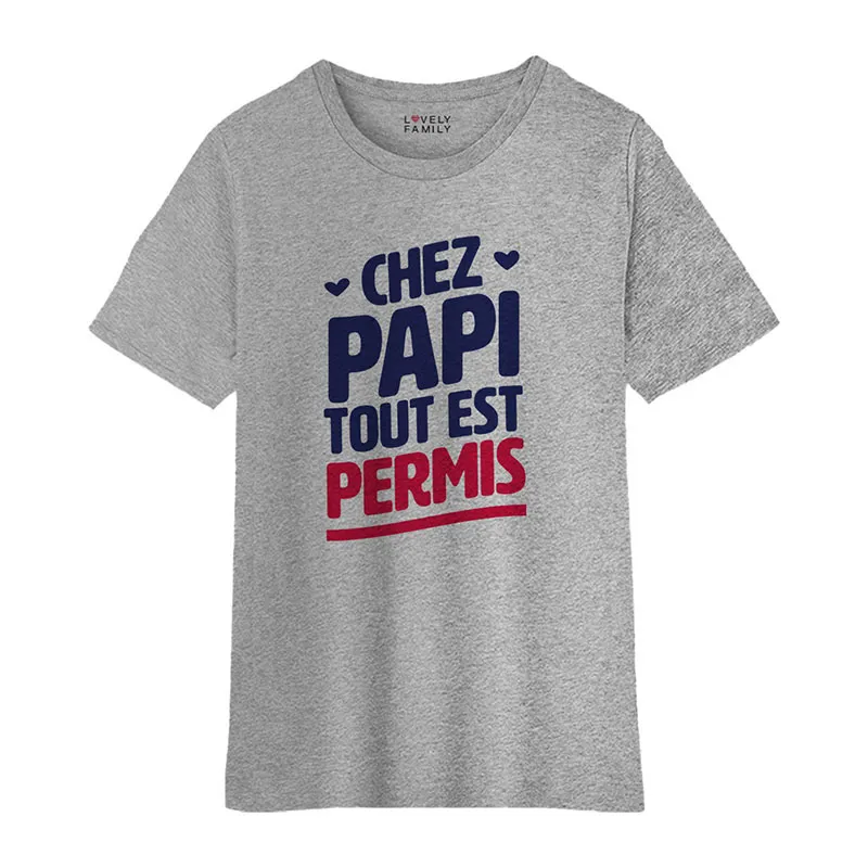 T-shirt Enfant Chez papi tout est permis 2 BIO - Gris Chiné-0