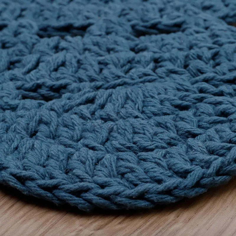 Tapis Coton crochet Alma Bleu - ø120cm-4