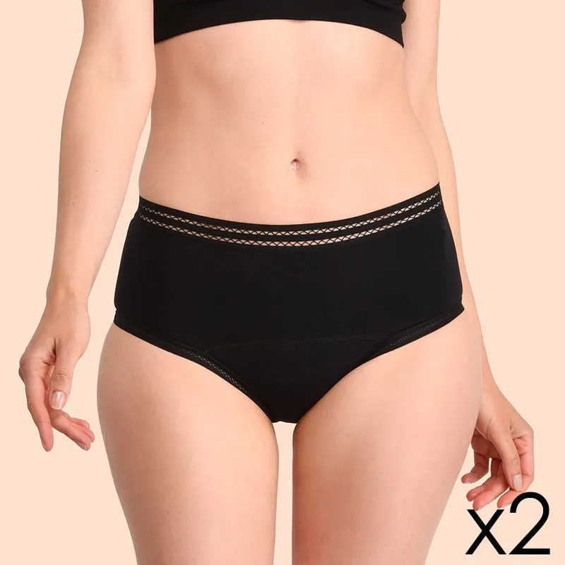 2 Culottes menstru. taille haute Basic - Noir-0